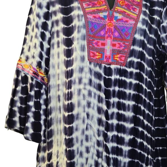 Caleoas Tunic Embroidered Top Aztec Bell Sleeve Shirt Women's Size Small - Picture 3 of 7